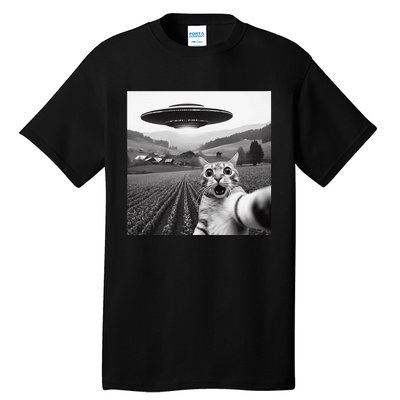 Cat Selfie With Alien Ufo Funny Cat Gifts Tall T-Shirt