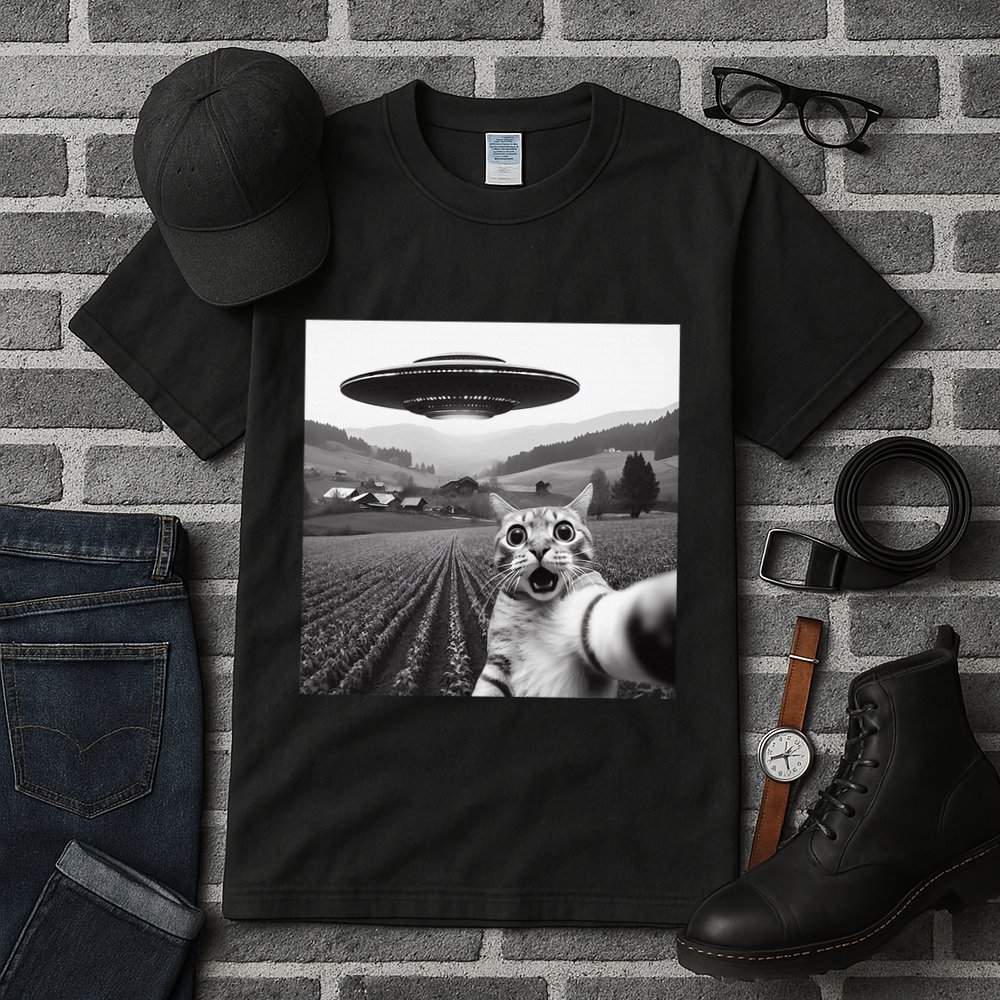 Cat Selfie With Alien Ufo Funny Cat Gifts Tall T-Shirt