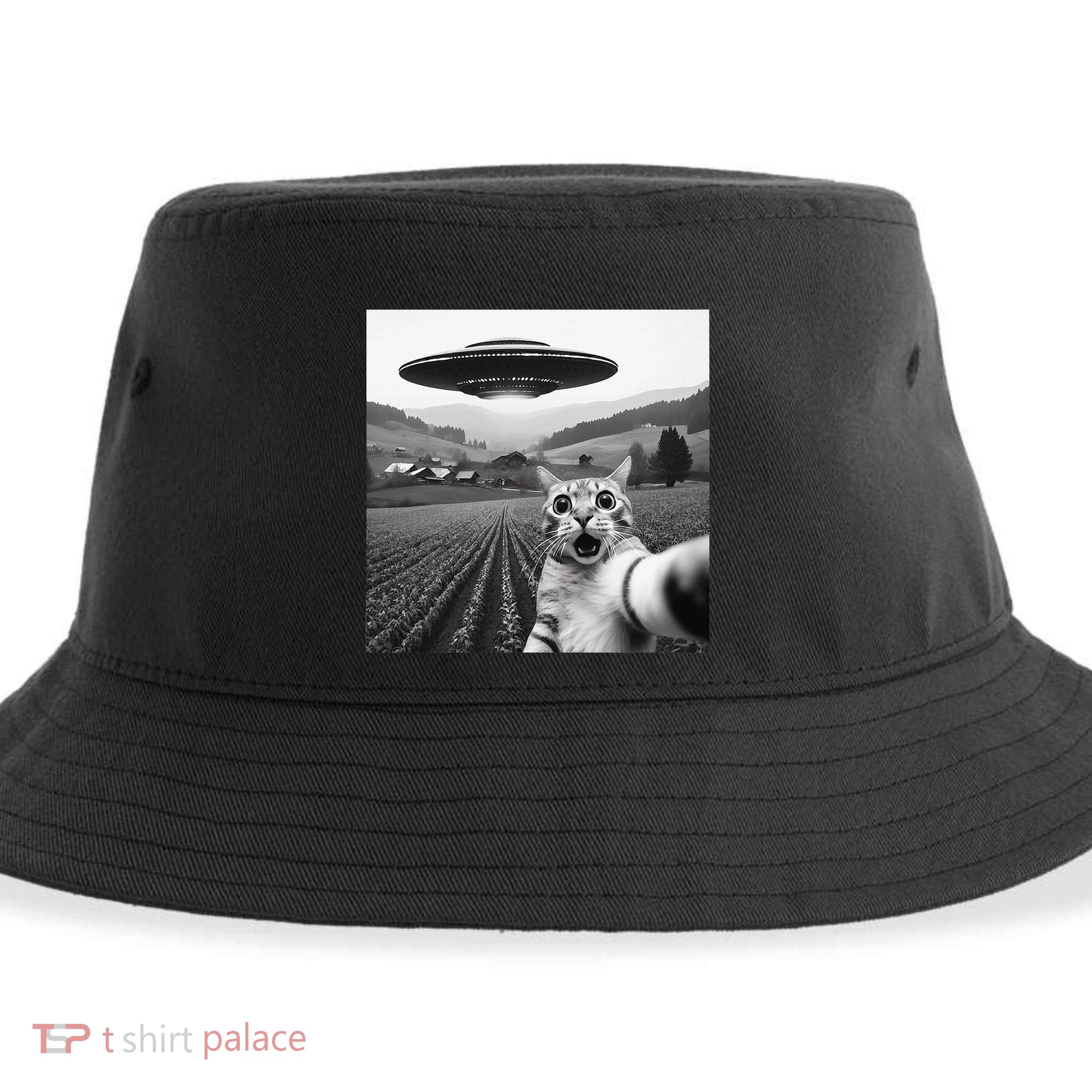 Cat Selfie With Alien Ufo Funny Cat Gifts Sustainable Bucket Hat