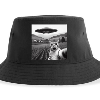 Cat Selfie With Alien Ufo Funny Cat Gifts Sustainable Bucket Hat