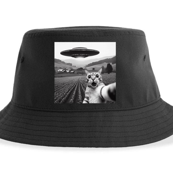 Cat Selfie With Alien Ufo Funny Cat Gifts Sustainable Bucket Hat