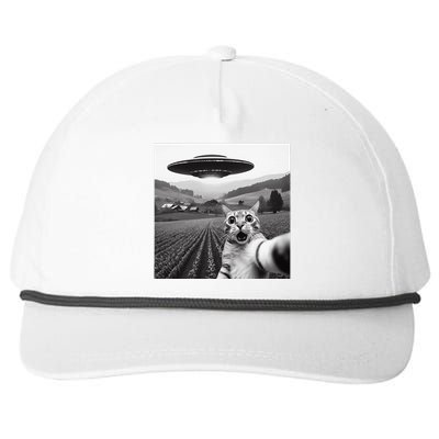 Cat Selfie With Alien Ufo Funny Cat Gifts Snapback Five-Panel Rope Hat