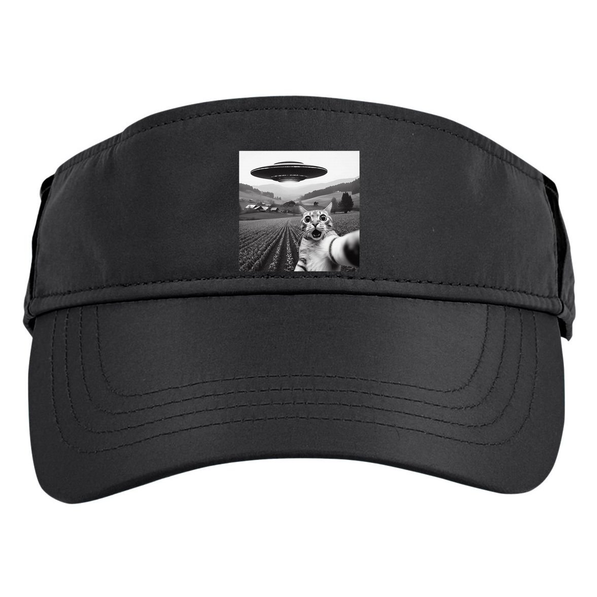 Cat Selfie With Alien Ufo Funny Cat Gifts Adult Drive Performance Visor