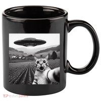 Cat Selfie With Alien Ufo Funny Cat Gifts 11oz C Handle Ceramic Mug