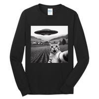 Cat Selfie With Alien Ufo Funny Cat Gifts Tall Long Sleeve T-Shirt