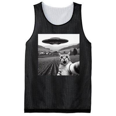 Cat Selfie With Alien Ufo Funny Cat Gifts Mesh Reversible Basketball Jersey Tank