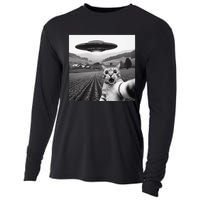 Cat Selfie With Alien Ufo Funny Cat Gifts Cooling Performance Long Sleeve Crew