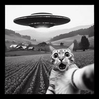 Cat Selfie With Alien Ufo Funny Cat Gifts Cooling Performance Long Sleeve Crew