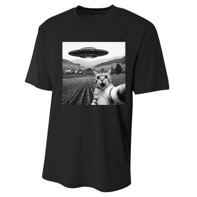 Cat Selfie With Alien Ufo Funny Cat Gifts Performance Sprint T-Shirt