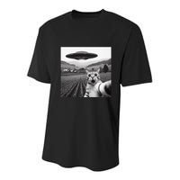 Cat Selfie With Alien Ufo Funny Cat Gifts Youth Performance Sprint T-Shirt