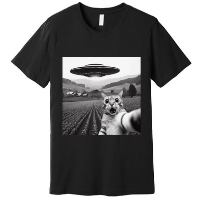 Cat Selfie With Alien Ufo Funny Cat Gifts Premium T-Shirt