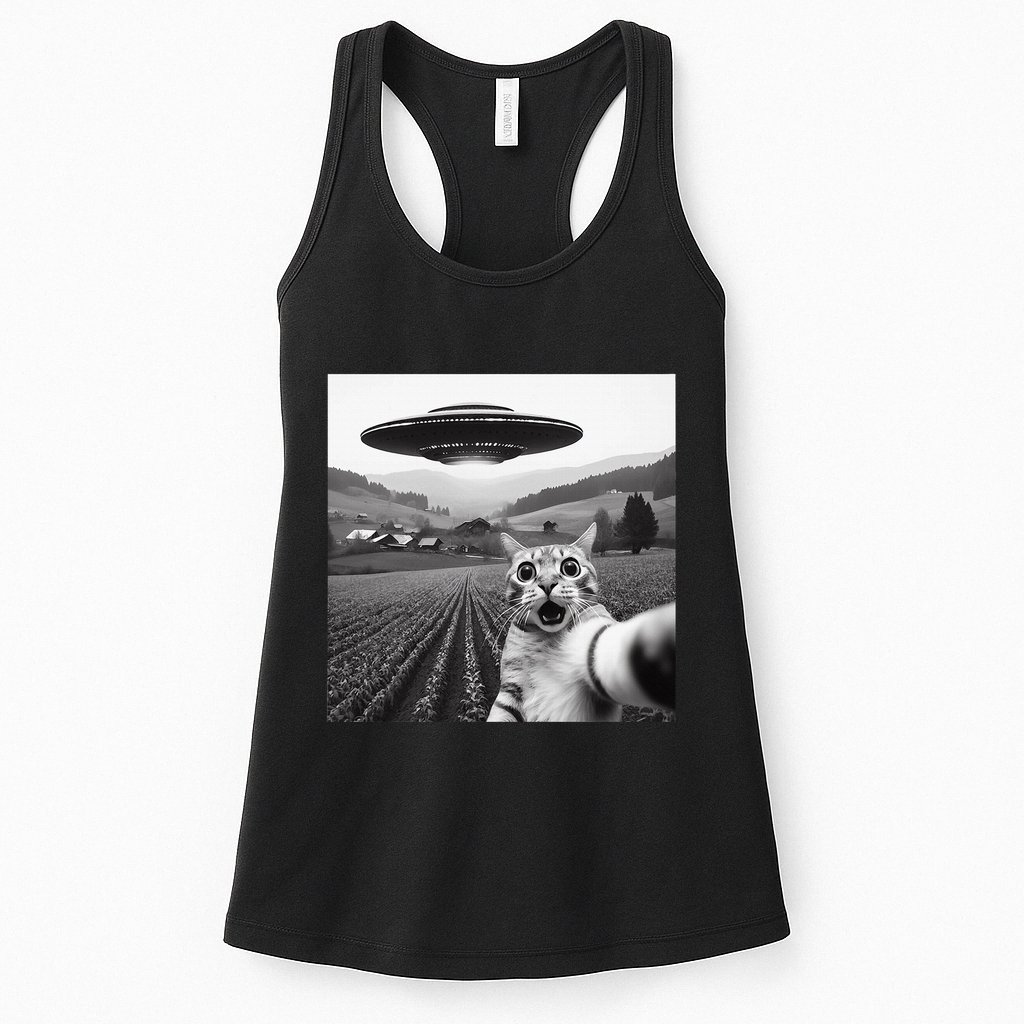 Cat Selfie With Alien Ufo Funny Cat Gifts Womens Tank Top