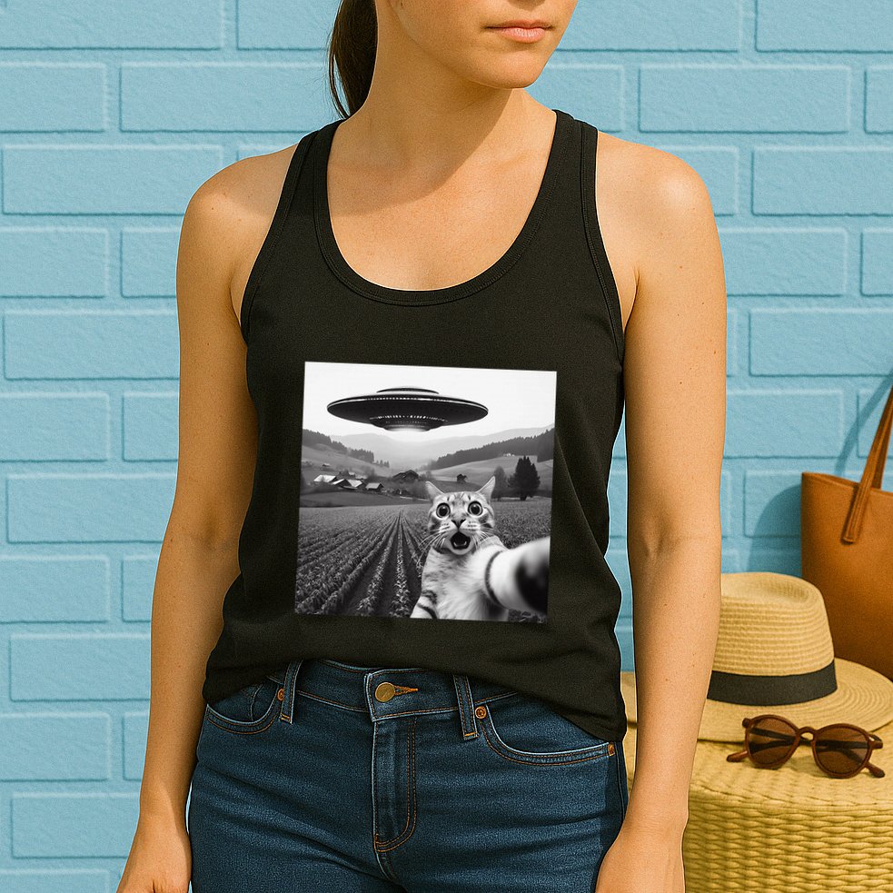 Cat Selfie With Alien Ufo Funny Cat Gifts Womens Tank Top