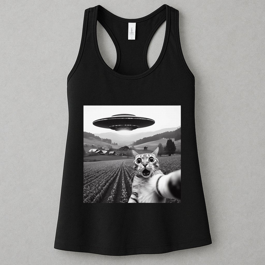 Cat Selfie With Alien Ufo Funny Cat Gifts Womens Tank Top