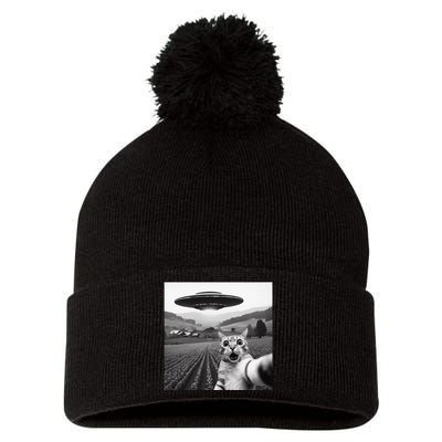 Cat Selfie With Alien Ufo Funny Cat Gifts Pom Pom 12in Knit Beanie