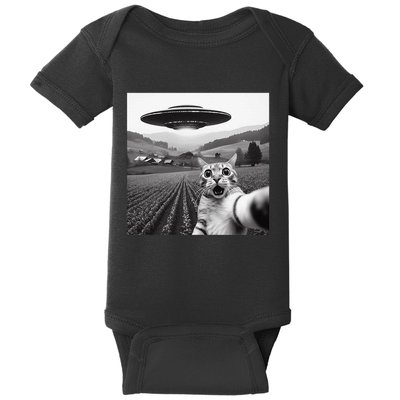 Cat Selfie With Alien Ufo Funny Cat Gifts Baby Bodysuit
