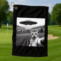 Cat Selfie With Alien Ufo Funny Cat Gifts Golf Towel