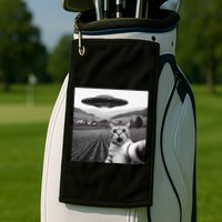 Cat Selfie With Alien Ufo Funny Cat Gifts Golf Towel