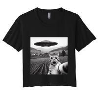 Cat Selfie With Alien Ufo Funny Cat Gifts Women's Crop Top Tee