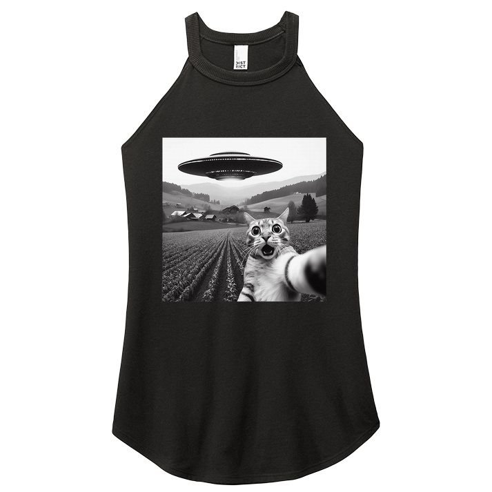Cat Selfie With Alien Ufo Funny Cat Gifts Women's Perfect Tri Rocker Tank