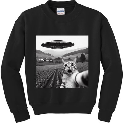 Cat Selfie With Alien Ufo Funny Cat Gifts Kids Sweatshirt