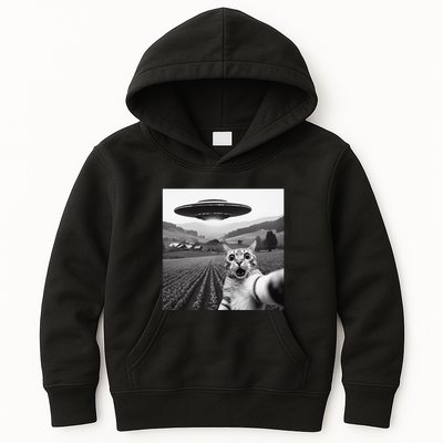 Cat Selfie With Alien Ufo Funny Cat Gifts Kids Hoodie