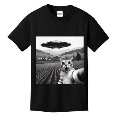 Cat Selfie With Alien Ufo Funny Cat Gifts Kids T-Shirt