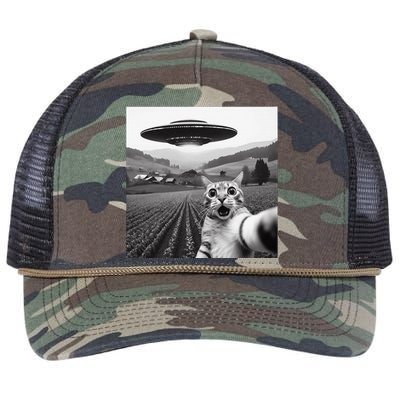 Cat Selfie With Alien Ufo Funny Cat Gifts Retro Rope Trucker Hat Cap