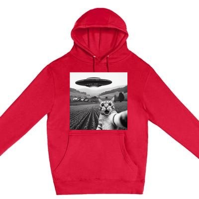 Cat Selfie With Alien Ufo Funny Cat Gifts Premium Pullover Hoodie