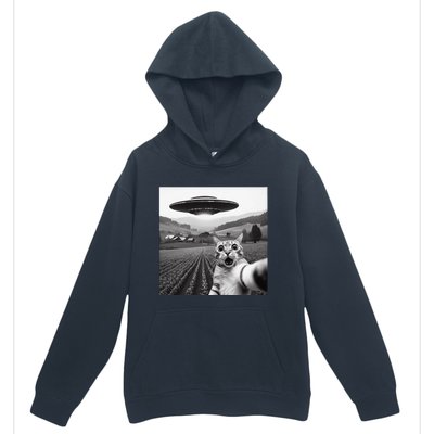 Cat Selfie With Alien Ufo Funny Cat Gifts Urban Pullover Hoodie