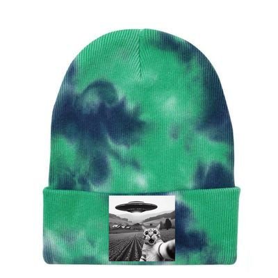 Cat Selfie With Alien Ufo Funny Cat Gifts Tie Dye 12in Knit Beanie