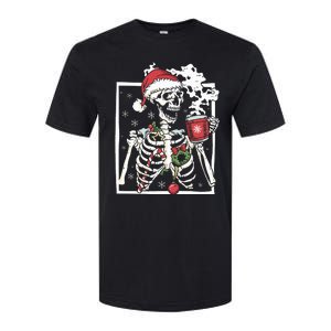 Christmas Skeleton With Smiling Skull Drinking Coffee Latte Softstyle CVC T-Shirt