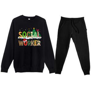 Christmas Social Worker Funny School Xmas Holiday Pajama Gift Premium Crewneck Sweatsuit Set