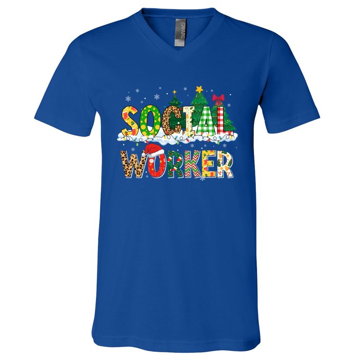 Christmas Social Worker Funny School Xmas Holiday Pajama Gift V-Neck T-Shirt