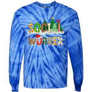 Christmas Social Worker Funny School Xmas Holiday Pajama Gift Tie-Dye Long Sleeve Shirt