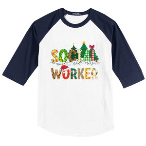 Christmas Social Worker Funny School Xmas Holiday Pajama Gift Baseball Sleeve Shirt