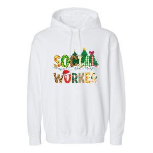 Christmas Social Worker Funny School Xmas Holiday Pajama Gift Garment-Dyed Fleece Hoodie