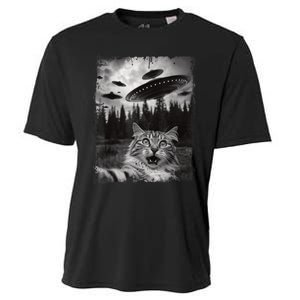 Cat Selfie With Ufo Alien Funny Cat Graphic Cooling Performance Crew T-Shirt