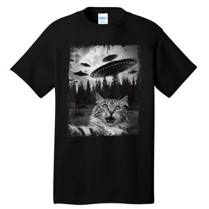 Cat Selfie With Ufo Alien Funny Cat Graphic Tall T-Shirt