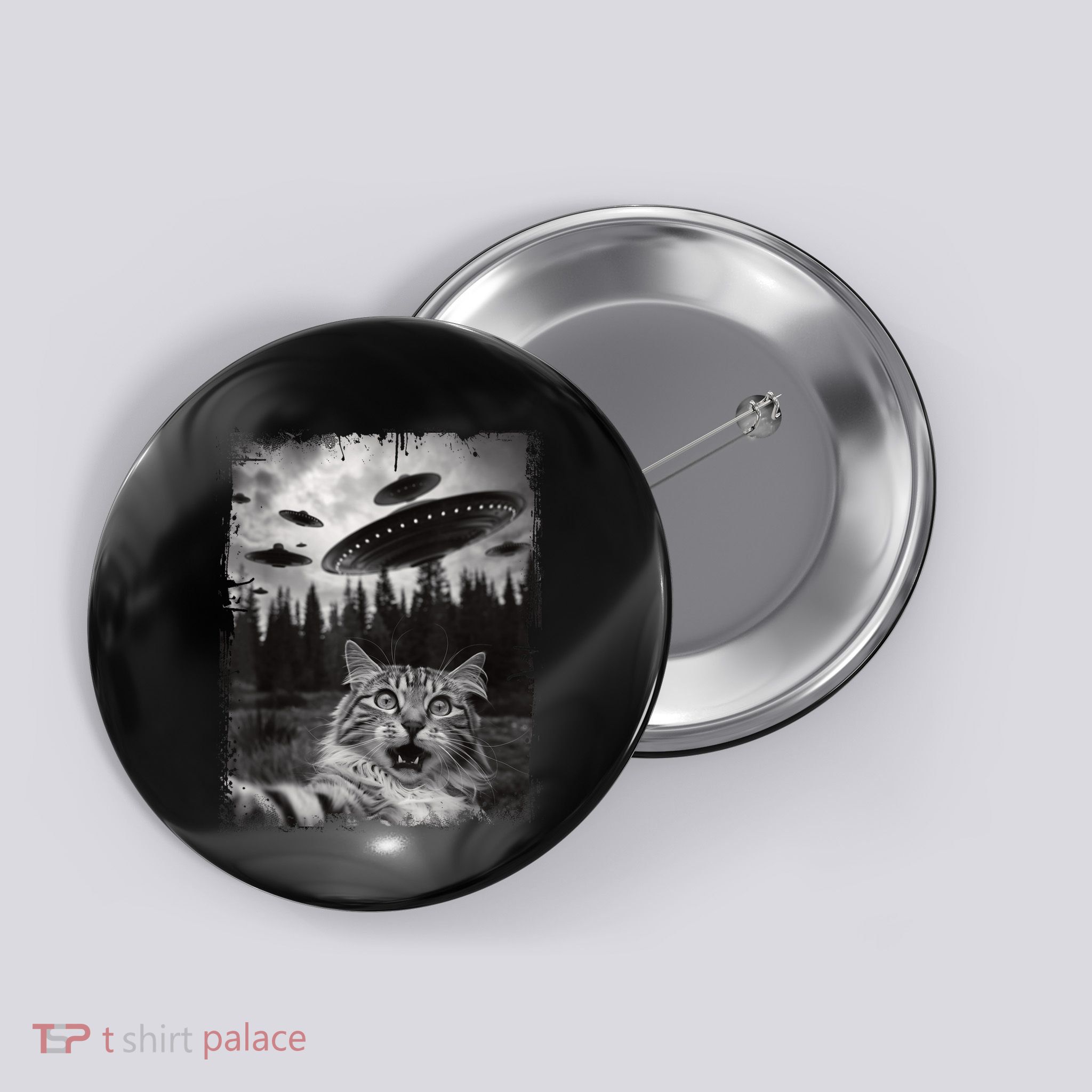 Cat Selfie With Ufo Alien Funny Cat Graphic Button