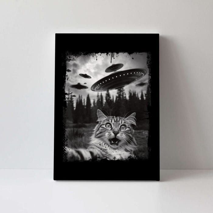 Cat Selfie With Ufo Alien Funny Cat Graphic Canvas