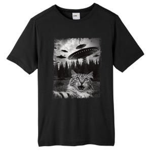 Cat Selfie With Ufo Alien Funny Cat Graphic Tall Fusion ChromaSoft Performance T-Shirt