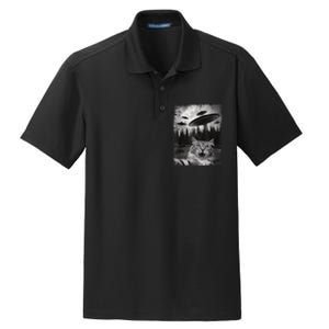 Cat Selfie With Ufo Alien Funny Cat Graphic Dry Zone Grid Polo