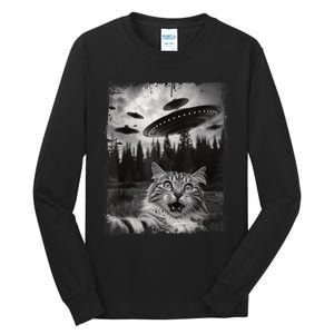 Cat Selfie With Ufo Alien Funny Cat Graphic Tall Long Sleeve T-Shirt