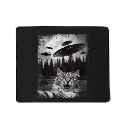 Cat Selfie With Ufo Alien Funny Cat Graphic Mousepad