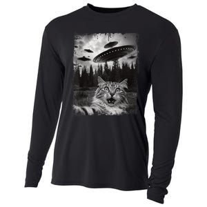 Cat Selfie With Ufo Alien Funny Cat Graphic Cooling Performance Long Sleeve Crew