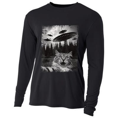 Cat Selfie With Ufo Alien Funny Cat Graphic Cooling Performance Long Sleeve Crew