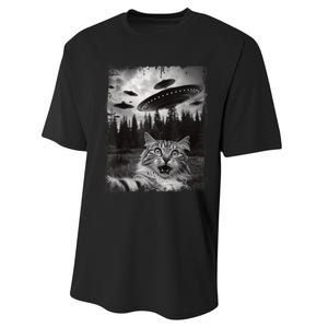 Cat Selfie With Ufo Alien Funny Cat Graphic Performance Sprint T-Shirt