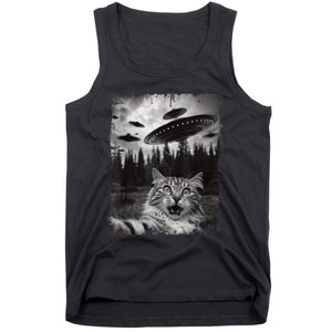 Cat Selfie With Ufo Alien Funny Cat Graphic Tank Top