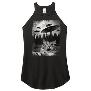 Cat Selfie With Ufo Alien Funny Cat Graphic Women's Perfect Tri Rocker Tank